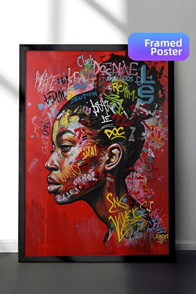 Zestia Ζωγραφική τοίχου με μαύρο πλαίσιο, πολύχρωμο πορτρέτο γυναίκας σε στυλ...