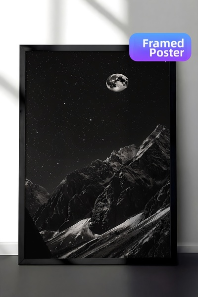Zestia Pictură de perete înrămată în negru Vârf de munte în lumina lunii Peis...