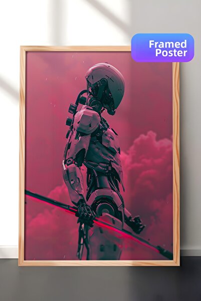 Zestia Wooden Framed Wall Painting Astronaut in Pink Sky Science Fiction Scen...