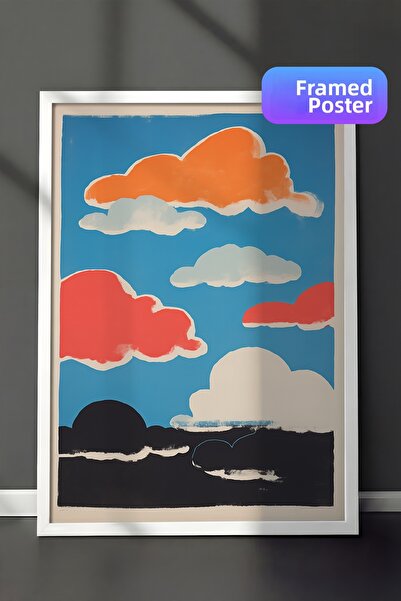 Zestia Pictură de perete înrămată în alb Nori colorați și cer Ilustrație mini...