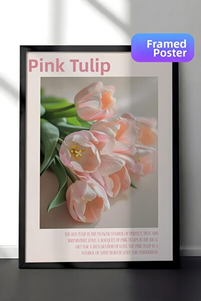Zestia Pictură de perete înrămată în negru Lalele roz Flori romantice de prim...