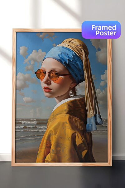 Zestia Ζωγραφική τοίχου με ξύλινο πλαίσιο Κορίτσι με μαργαριταρένια σκουλαρίκ...