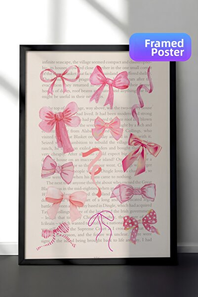 Zestia Black Framed Wall Painting Pink Bow Patterns Kids Room Decor