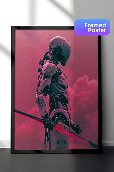 Zestia Black Framed Wall Painting Astronaut in Pink Sky Science Fiction Scene...