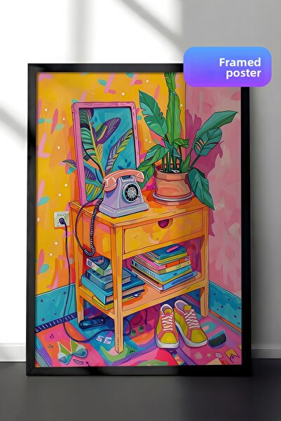 Zestia Pictură murală înrămată în negru, colorată, modernă, colț de viață, na...