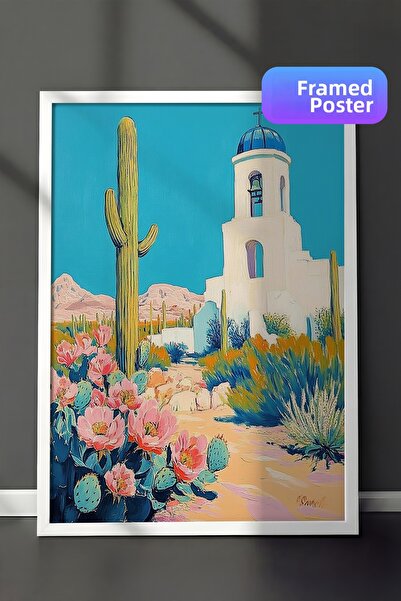 Zestia Бели рамки за стена с картини на пустинни кактуси и бяла средиземномор...