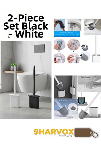 Sharvox Σετ 2 βουρτσών τουαλέτας – Μαύρο & Λευκό Σιλικόνη |   Εύκαμπτο, Πρακτ...