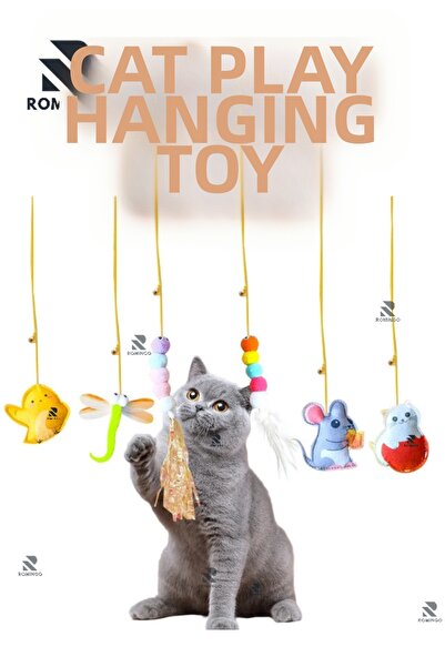 Romingo لعبة تفاعلية للقطط مع جرس معلق على الباب وحبل مرن قابل للتمدد
