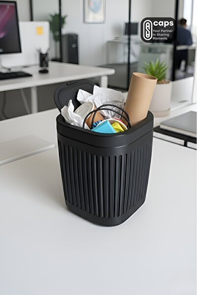 caps office Черна кошница за отпадъци с капак за бюро – стилна малка кошница ...