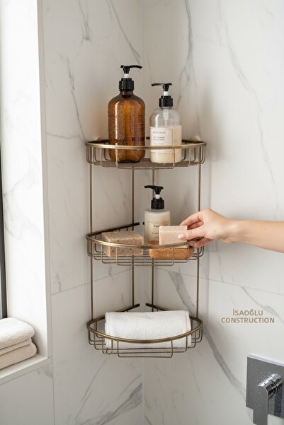 İSAOĞLU YAPI Suport de șampon triplu din aur antic, colțar decorativ, materia...