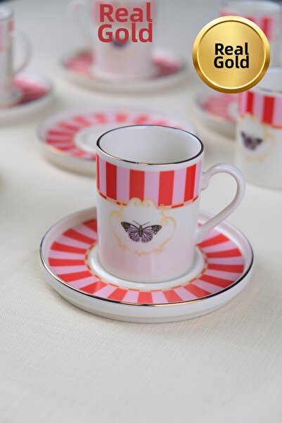 tabakevi Tabak Evi Porcelain Butterfly Collection Gold Gilded Coffee Cup 85Cc...