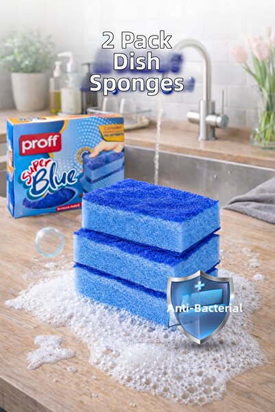 grimorlife 2 Pieces of Special Textured Blue Flat Dish Sponge – Special Textu...