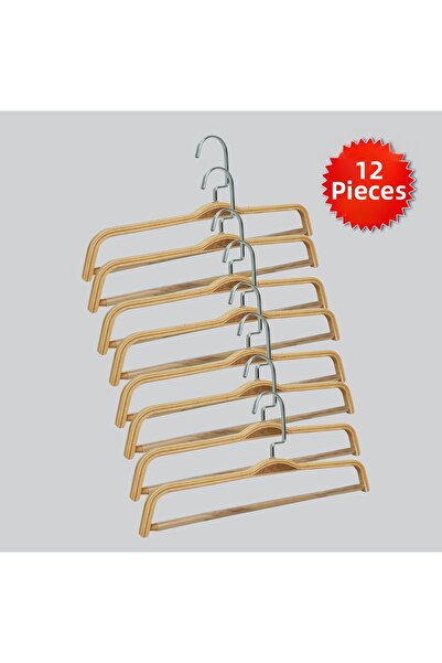 NYN شماعات بناطيل خشبية 8176 BARLI من النيكل الفضي، 12 قطعة