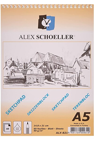 Alex Schoeller دفتر رسم A5 حلزوني 90 جرام 60 صفحة دفتر رسم ALX.821