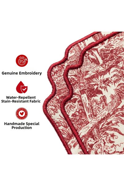 Solterra Design 2-Person Baroque, Embroidered French Country 4-Piece Service Set (2 Placemat +2 Service Napkins)