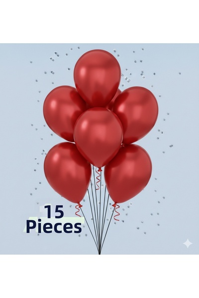 Renkli Party 15 Pieces of Metallic Red Shiny Balloons Birthday Celebration Or...