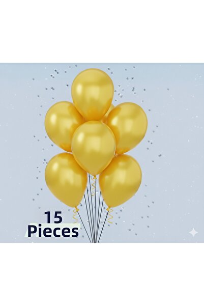 Renkli Party 15 Pieces Metallic Yellow Shiny Balloons Birthday Celebration Or...