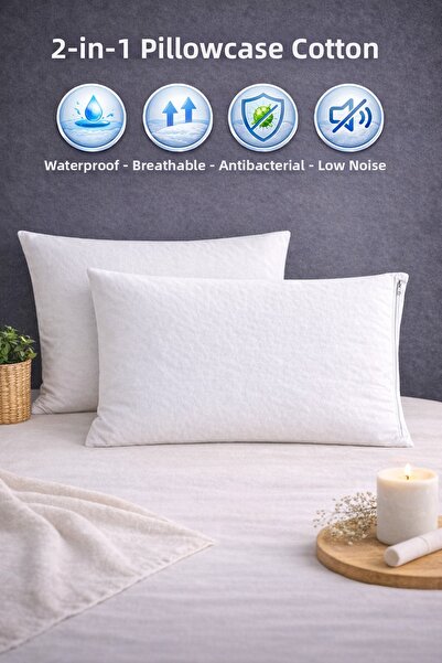 TEXTİLEGARDEN 2 Pieces 100% Cotton Water/Fluid Proof Pillow Mattress Cover 50...