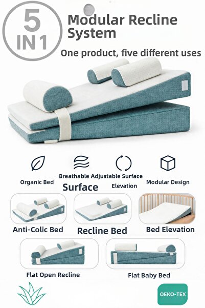 SABY 5 in 1 Modular Baby Reflux Bed – Anti-Colic – Flat Lay – 30 °   Angled R...
