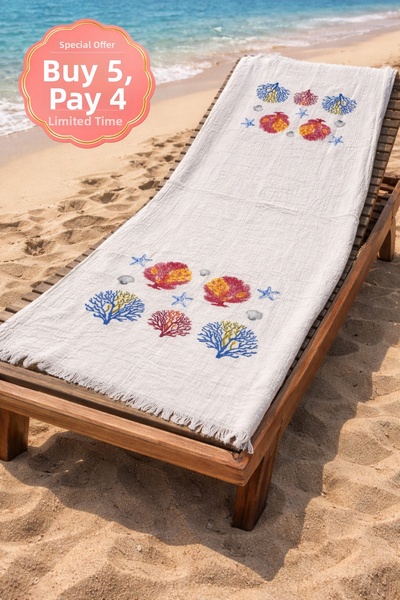 vita بيشتمال من الموسلين مطبوع 100% قطن عضوي، منشفة شاطئ فاخرة من الكتان بثلا...