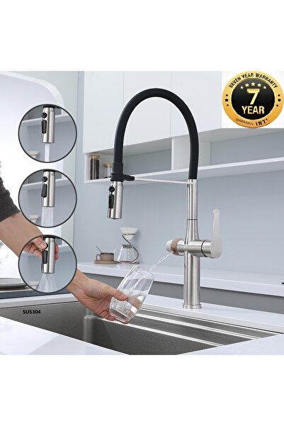 OEM صنبور مطبخ بـ 3 وظائف مع منفذ لتنقية المياه، ضمان 7 سنوات، مستورد