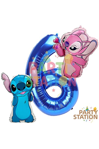 Parti Station مجموعة بالونات ستيتش آند أنجل لعمر 6 سنوات - بالونات فويل على ش...
