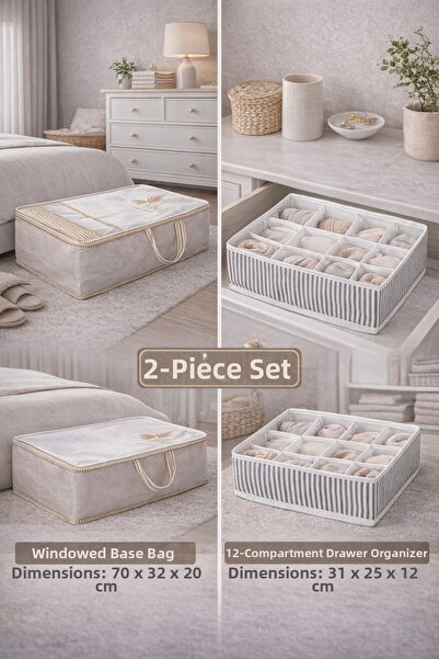 PONÇİK BEBEK Set of 2 Large Size Storage Boxes with Windows & 12-Compartment ...