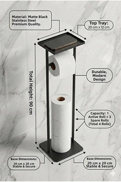 RİVO HOME DECOR Toilet Paper Stand with Tray White 54x15x12 Cm