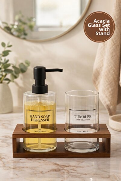 MEDUSHOP Σετ δοσομετρητή υγρού σαπουνιού και θήκης οδοντόβουρτσας Akasya Stan...