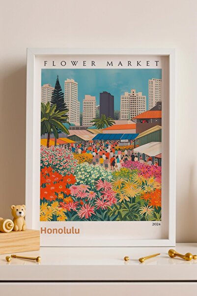 Saturn Honolulu Hawaii Framed Painting Aesthetic Wall Decor for Travel Enthus...