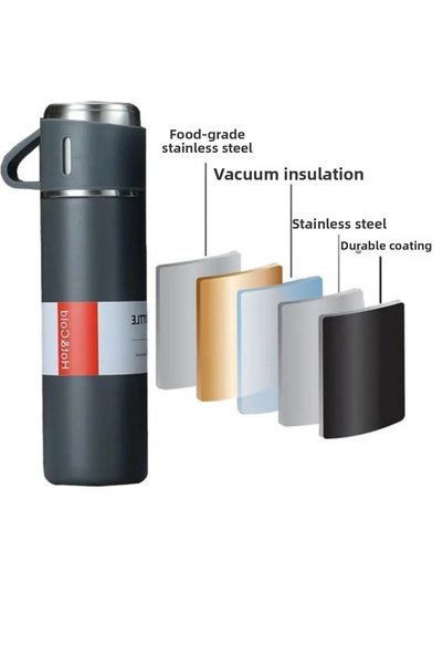 Generic Brand Thermos with 3 cups, stainless steel thermos, vacuum bag gift thermos