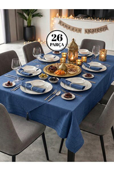 hanım's طقم مفرش طاولة إيزور كولبر 12 شخص 26 قطعة أزرق