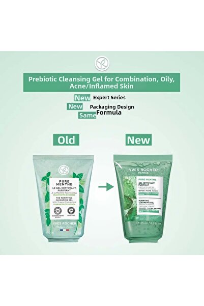 Yves Rocher جل تنظيف الوجه Pure Menthe-Pore Firming Purifying بريبيوتيك 125 مل