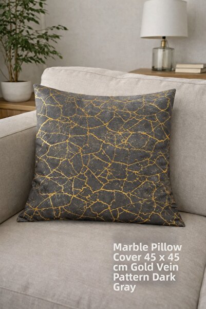 Tekstilsa Velvet Dark Gray with Silver Metallic Throw Pillow Cover Gilded Wov...