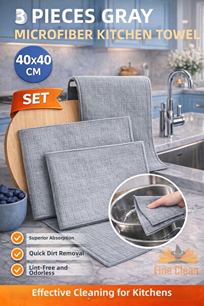 Fine Clean 3 قطع من قماش المطبخ السحري المصنوع من الألياف الدقيقة باللون الرم...