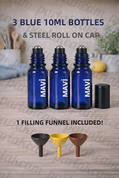 parlakcam 3Pcs Glass Roll on Bottle 10ml Amber Clear Blue Green Steel Ball Bl...