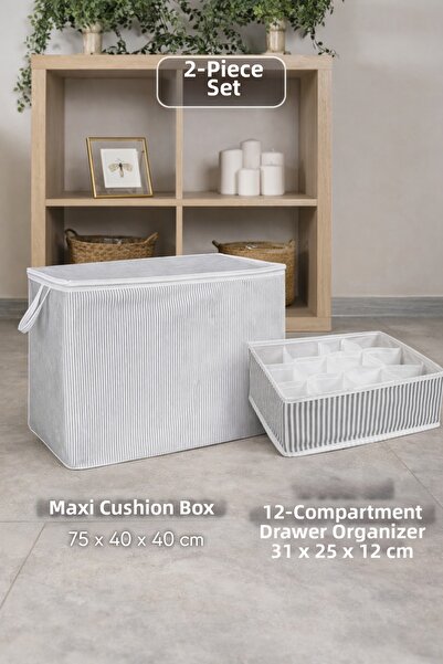 PONÇİK BEBEK Maxi Pillow Case Large Size & 12 Compartment Drawer Tie Belt Buc...