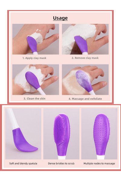 SheMask Mask Application and Skin Cleansing Brush – Double-Sided Silicone Facial Care Apparatus Cleaner and Exfoliator