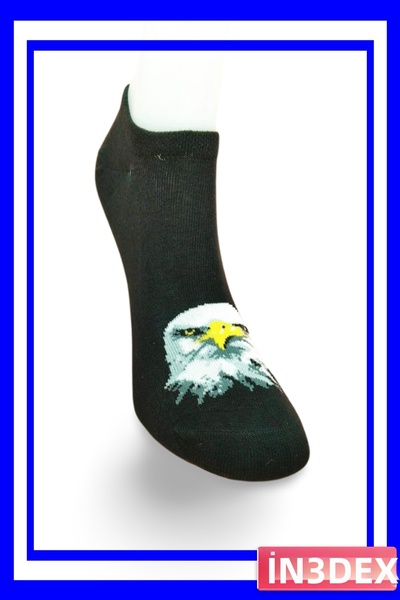 İN3DEX Eagle Patterned Sporty Ankle Socks Black and White Color