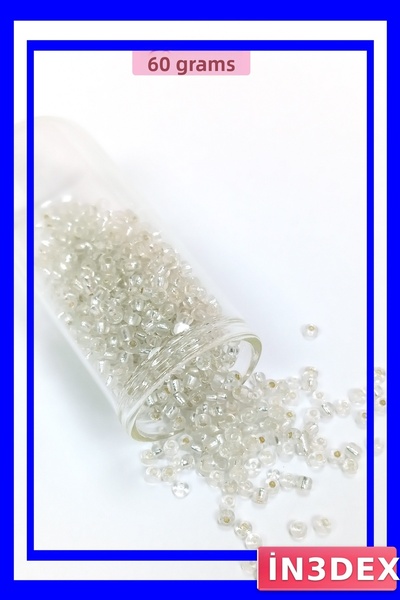 İN3DEX خرز زجاجي فضي شفاف 3 مم، 60 جرام من الرمل المصبوب