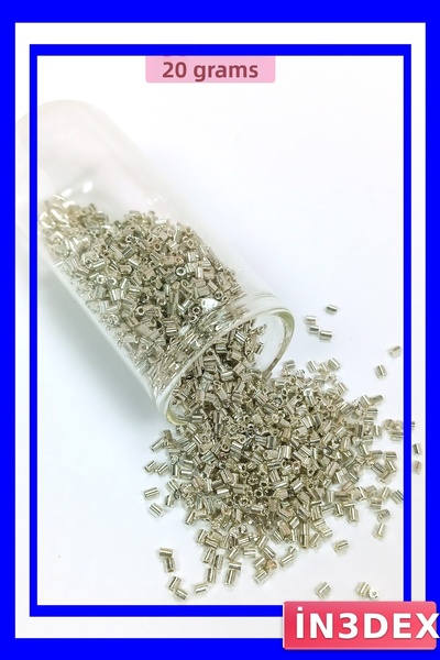İN3DEX خرز زجاجي مقطوع بسمك 2 مم، 20 جرام، لون فضي لامع