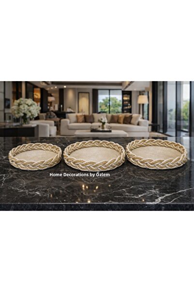 home decors by özlem 3 قطع سلة ذهبية منظم سلة الخطوبة سلة خوص منظم هدايا - 35...