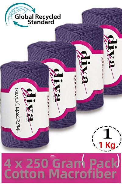 Diva İplik 1 kg - Pack of 4 - 3 mm - Koton Macrame Bag Thread 188 Purple