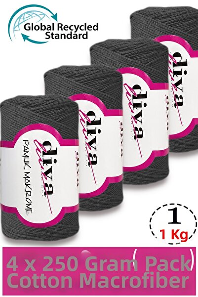 Diva İplik 1 kg - Pack of 4 - 3 mm - Koton Macrame Bag Thread 2108 Anthracite