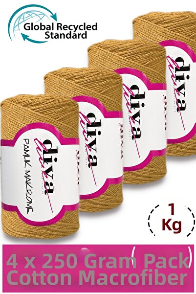 Diva İplik 1 كجم - عبوة من 4 قطع - 3 مم - خيط حقيبة كوتون مكراميه 1974 بلون ا...