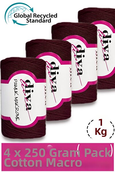 Diva İplik 1 kg - Pack of 4 - 3 mm - Koton Macrame Bag Yarn 158 Eggplant