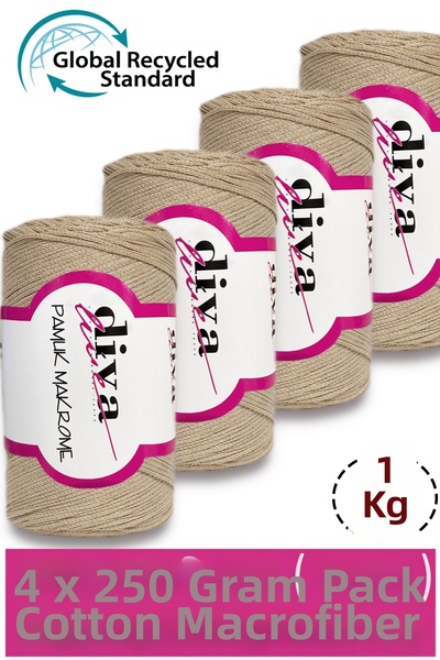 Diva İplik 1 kg - Pack of 4 - 3 mm - Koton Macrame Bag Yarn 219 Chickpea Beige