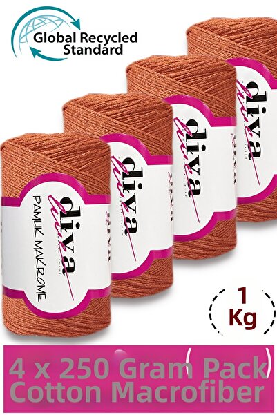 Diva İplik 1 kg - Pack of 4 - 3 mm - Koton Macrame Bag Thread 979 Orange