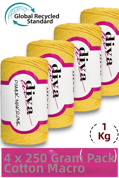 Diva İplik 1 kg - Pack of 4 - 3 mm - Koton Macrame Bag Thread 2123 Yellow