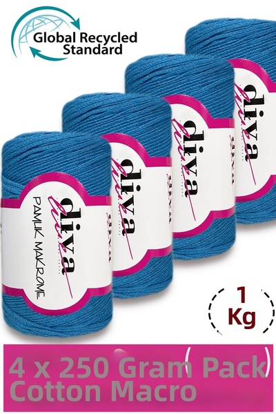 Diva İplik 1 kg - Pack of 4 - 3 mm - Koton Macrame Bag Thread 2122 Ocean